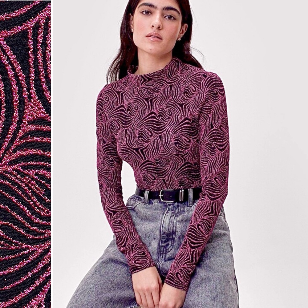 Nasty Gal Metallic Shine Funnel Neck Top Cropped Long Sleeve Fitted Silhouette